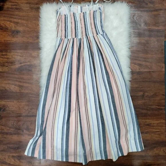 Free People Lilah Multi Striped Pleated Button Front Midi Dress Women's Small - Picture 3 of 12